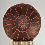 Moroccan Leather Pouffe,Chestnut Brown with Orange stitching Ottoman