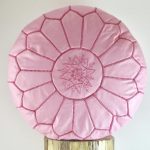 Moroccan Leather Pouffe, Light Pink Pouffe Ottoman