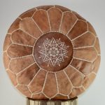 Moroccan Leather Pouffe, Light Camel Brown Ottoman