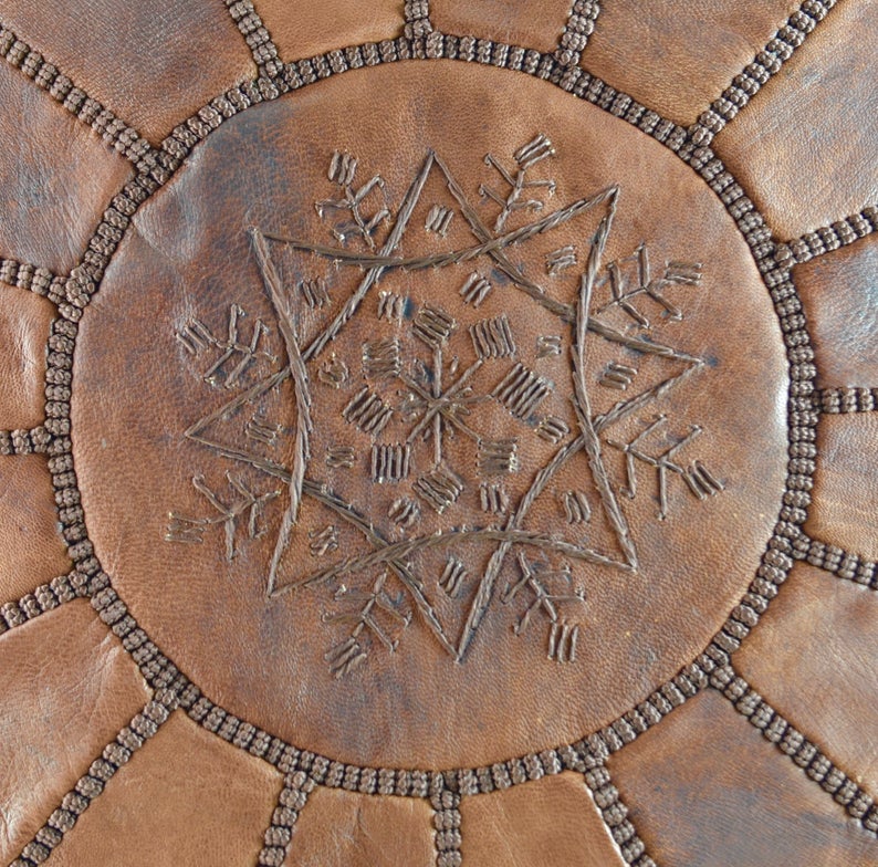 Moroccan Leather Pouffe, CHESTNUT BROWN Pouffe - Image 2