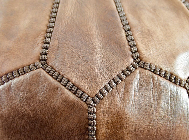 Moroccan Leather Pouffe, CHESTNUT BROWN Pouffe - Image 4