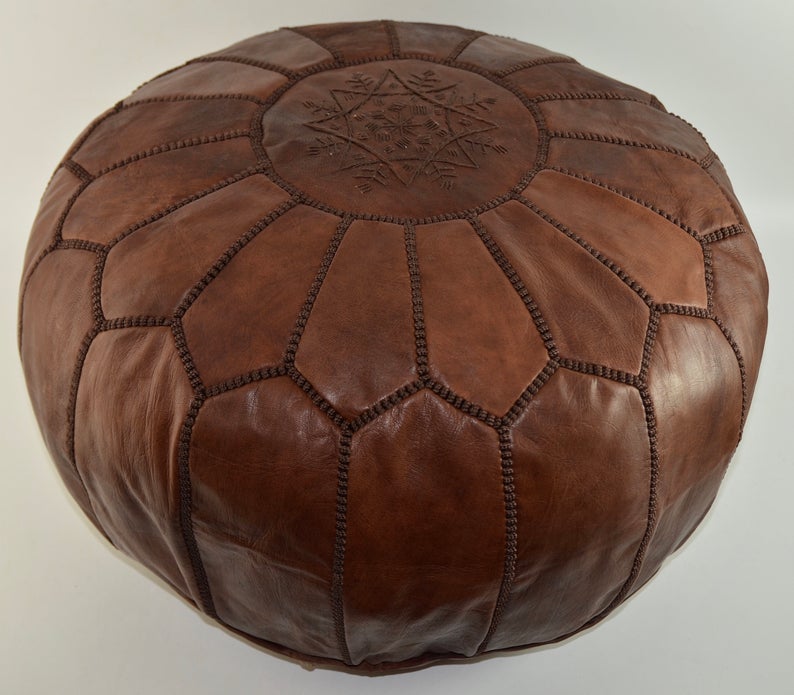 Moroccan Leather Pouffe, CHESTNUT BROWN Pouffe - Image 5