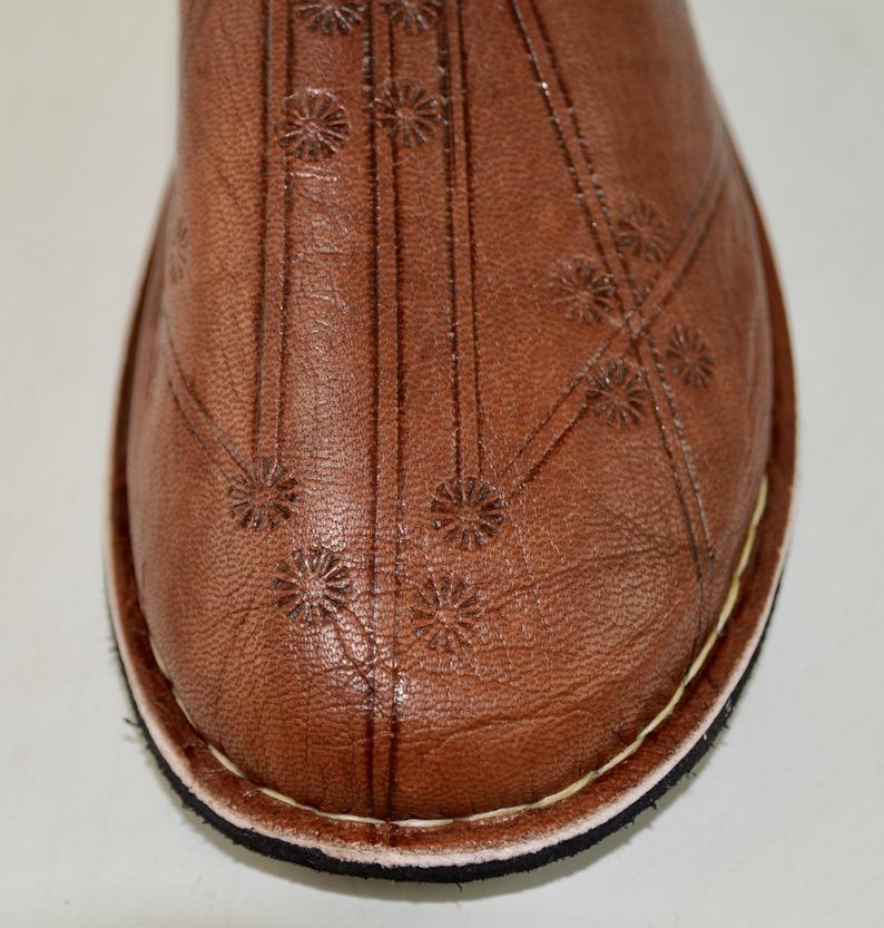 Mens Moroccan Babouche Shoes,Tan Brown Slippers - Image 3