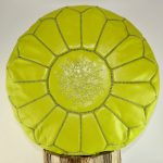 Moroccan Leather Pouffe, Lime Green Ottoman