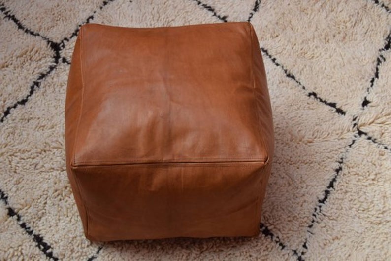 Square Moroccan Leather Pouf - Image 4