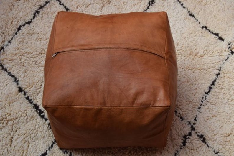 Square Moroccan Leather Pouf - Image 2