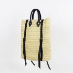 Handmade Straw Backpack with Black leather handles