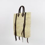 Handmade Straw Backpack with BROWN leather handles