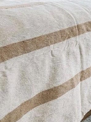 Moroccan Cream Pom Pom Blanket with Caramel Strip